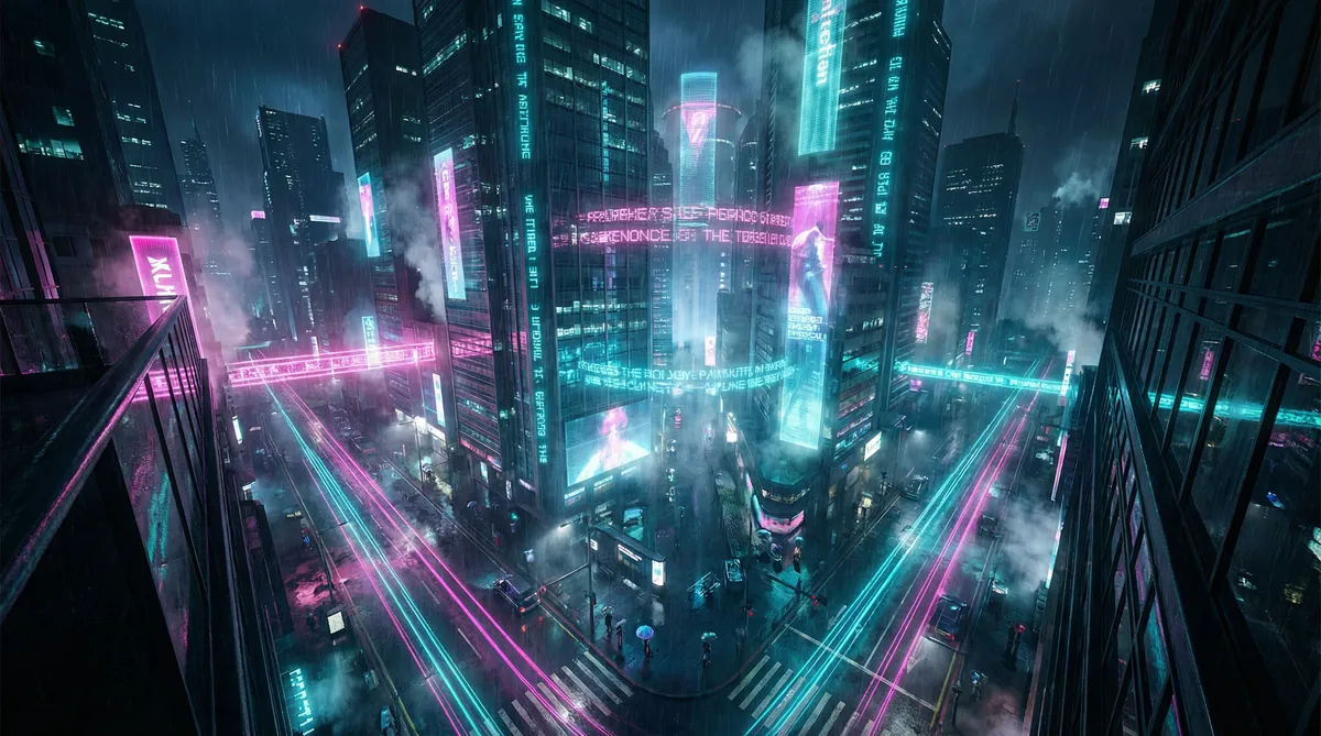无限免费观看动漫大全 竖屏短剧平台首页背景 - 赛博朋克都市夜景